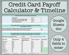 the credit card payoff calculator and timeline is shown in this graphic