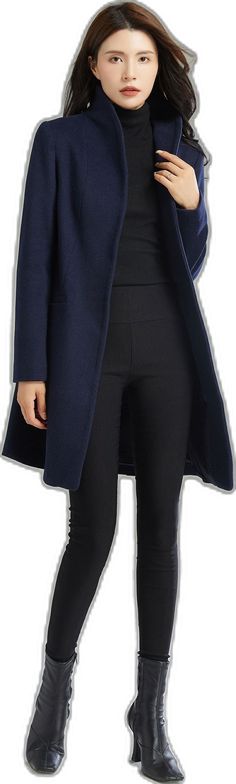 Navy Wool Coat, Stand Collar Coat, Wool Winter Coat, Collared Coat, Woman Standing, Light Sweater, Blue Wool, Short Jacket, Wool Coat