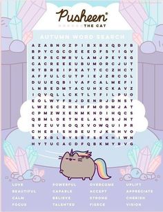 the word search page for pushen's autumn word search is shown in this image