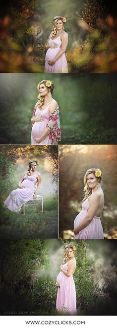 a beautiful pregnant woman in pink dress posing for the camera