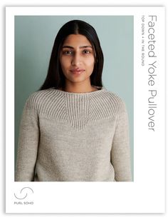 a woman is wearing a sweater and posing for a photo with the caption's name on it