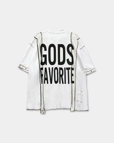 Relaxed Fit Deconstructed Layered Style Dust of Gods Embellishments White Distressed T-shirt For Streetwear, White Distressed Tops For Streetwear, Oversized Distressed White T-shirt, Oversized Distressed White Top, Dust Of Gods, Layered Style, Layer Style, Equatorial Guinea, Turks And Caicos Islands