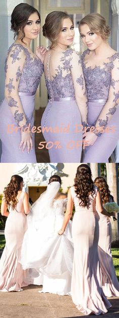 the bridesmaids are getting ready for their big day in lavender gowns and matching dresses