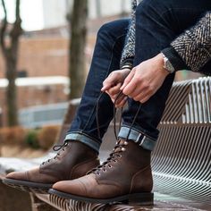 Mens Lace Up Boots, Rugged Look, Leather Dress Shoes, Goodyear Welt