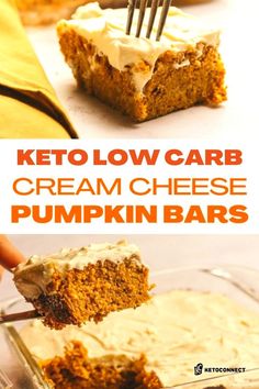 a piece of cake with cream cheese and pumpkin bars