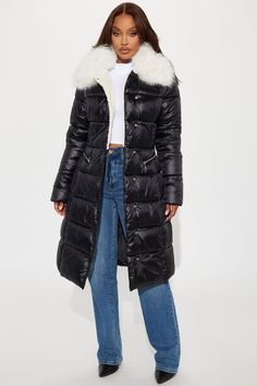 Available In Black. Puffer Collar Long Sleeve Nylon Shearling Fur Trim Zipper Detail Pockets Fully Lined Outer/ Filling/ Lining: 100% Polyester Fux Fur: 74% Acrylic 15% Modacrylic 11% Polyester Imported | All Cozied Up Shearling Puffer in Black size XS by Fashion Nova Coats Fashion, Black Puffer, Zipper Detail, Casual Jacket, Fur Trim, Black Fashion, Fashion Nova, Puffer, Jackets & Coats