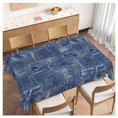 an image of a denim table cloth on the dining room table