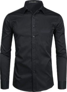 Fitted Shirt With Button Closure For Party, Fitted Shirt With Spread Collar For Party, Solid Color Party Shirt With Button Closure, Slim Fit Solid Dress Shirt With Button Closure, Black Long Sleeve Dress Shirt For Party, Solid Button-up Party Shirt, Solid Button-up Shirt For Party, Long Sleeve Shirt With Button Closure For Party, Long Sleeve Party Shirt With Button Closure