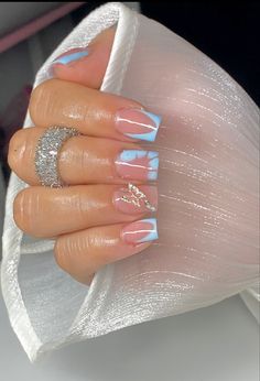 Baby Blue Acrylic Nails, Shower Nails, Gender Reveal Nails, Baby Shower Nails, Baby Blue Nails, Baby Nails, Simple Gel Nails