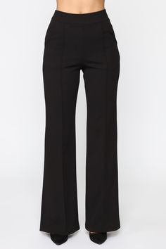 Posh High Waisted Dress Pants - Black High Waist Elastic Dress Pants For Fall, High Waist Dress Pants With Elastic Waistband For Fall, Tailored Wide Leg Black Pants, Black Tailored Full-length Bottoms, Tailored Full Length Black Bottoms, Black Wide-leg Pants For Office, Tailored Black Full-length Bottoms, Formal Stretch Dress Pants With Elastic Waistband, Black Full-length Dress Pants For Fall