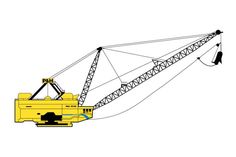 a drawing of a yellow crane on a white background with black lines in the foreground