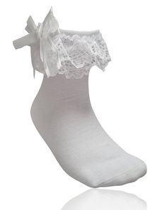 2 pairs of Girls White Socks with Frilly Lace and Organza Ribbon Bow, suitable for schools, flower girls, special occasions like Christening, party, and everyday wear. Available in four sizes for girls aged one to ten years old, ensuring the perfect fit. Made from soft and comfortable cotton-rich material in bright white colour that is ideal for school uniforms. Delicate frilly lace and organza ribbon bow add a touch of elegance and fun to any outfit. These socks are made with attention to detai Fairy School, Girl White Socks, Dr Wardrobe, Cuban Shirts, Flower Socks, Christening Party