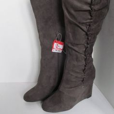 Nwt New With Tags Gray Leather Boots Grey Faux Suede Boots Wedge Heel Boots 1990's Boots Nos Vintage Leather Boots Size 6 M Rl Vintage Leather Boots, Grey Leather Boots, Grey Suede Boots, Wedge Heel Boots, Faux Suede Boots, Grey Boots, Slouched Boots, Leather Boots Women, Gray Leather