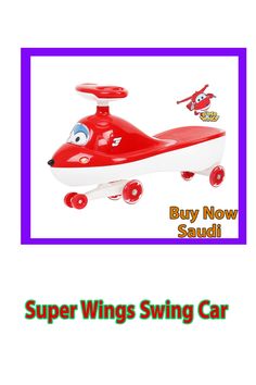 a red and white toy airplane with the words super wings swing car