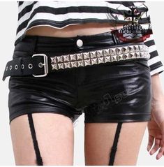 Punk / Emo Hip Hugger Shiny Latex Leather Shorts S.M.L.Xl Fitted Punk Bottoms With Belt, Alternative Style Club Bottoms With Belt Loops, Alternative Style Bottoms With Belt Loops For Club, Punk Bottoms With Belt For Alternative Fashion, Black Fitted Alternative Style Shorts, Black Punk Bottoms With Belt, Punk Black Bottoms With Belt, Edgy Party Bottoms With Belt, Edgy Bottoms With Belt For Party