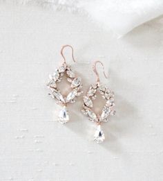 Rose gold Swarovski crystal hoop earrings - CASEY – Treasures by Agnes Walk Down The Aisle, Rose Gold Crystal, Crystal Hoop Earrings, Perfect Palette, Clear Stone, Gold Crystal, Beautiful Rose, Gold Hoop Earrings, Bridal Earrings