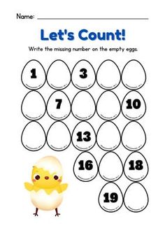 a printable worksheet with numbers and an image of a chick on it