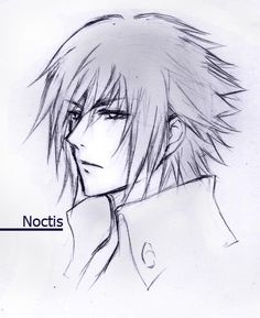 a drawing of a man with long hair and an anime name written on the side