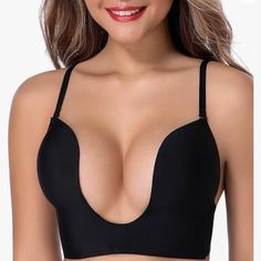 A Black Bra That Has A Deep V In The Front And A Low Back Lower V In Front And Low Back Hides Bra Under Clothing Size 38b Soft And Comfortable New With Tags! Low Cut Bra, Low Back Bra, Deep V Bra, Vanity Fair Bras, Soma Bras, White Lace Bra, High Neck Bra, Padded Bralette, Nude Bra