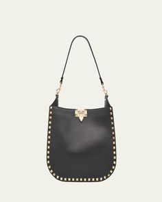 Valentino Garavani hobo bag in calfskin leather with Rockstud trim     Detachable shoulder strap     Detachable, adjustable crossbody strap    Can be worn as a shoulder or crossbody bag     Open top with liftclasp closure     Approx. 10.2"H x 7.9"W x 3.9"D    Made in Italy Luxury Hobo Bag With Gunmetal Hardware In Tote Shape, Luxury Hobo Bag With Gunmetal Hardware, Luxury Hobo Shoulder Bag With Gunmetal Hardware, Luxury Crossbody Hobo Bag With Silver-tone Hardware, Luxury Hobo Shoulder Bag With Metal Hardware, Luxury Silver-tone Crossbody Hobo Bag, Designer Crossbody Hobo Bag With Gold-tone Hardware, Luxury Crossbody Hobo Bag With Gunmetal Hardware, Luxury Hobo Bag With Gunmetal Hardware Crossbody