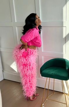 Fur Pants, Pink Fur, Fashion Attire, Fashion Streetwear, Pink Top, Girly Outfits