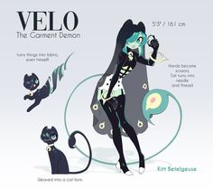 an image of a woman with cats around her and the caption that says velo, the garment demon