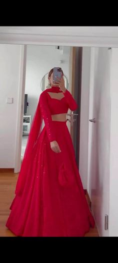 Embellished Embroidery, Red Lehenga Choli, Red Lehenga