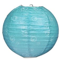 a blue paper lantern with bubbles on it