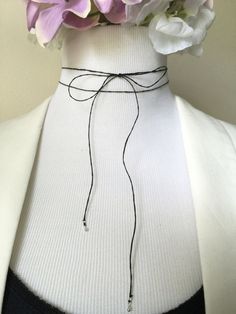 " This modern wrap choker is a beautiful piece to add to your collection for a minimal and classic look. >>Waxed Cotton Cord : .5mm  >>Teardrop charm : 1/4\" long    small:         10\"-13\" neck medium:    13\"-15\" neck large:          15\" + neck For additional lengths, please contact me :) *Each item is packaged in a cute drawstring bag for gifting* Follow us on instagram.com/shoplvedve and use promo code LOVEDOVE for 10% off" Bow Choker, Simple Bow, Bridal Sash, Minimal Modern, Classy Chic, The Double, Waxed Cotton, Classic Looks, Strapless Top