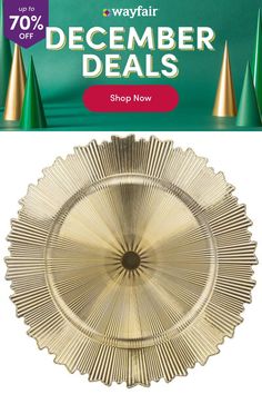 a gold plate with green cones on it and the words wayfair december specials