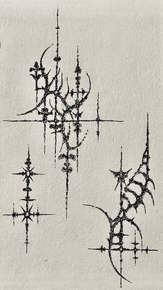 an ink drawing of four crosses on white paper