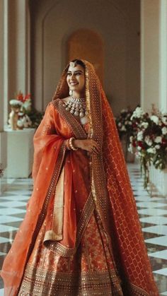 Beautiful and Trending Orange Bridal Designer Lehenga #lehenga #Saree #bridal #dulhan Indian Wedding Outfit Bride, Best Indian Wedding Dresses, Indian Wedding Outfit