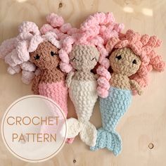 crochet mermaid doll pattern with text overlay that reads, crochet pattern