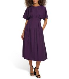 Kensie Short Sleeve Smocked Waist A-Line Midi Dress | Dillard's Business Casual Dresses, Dillard's, Every Girl, Round Neckline, Fit And Flare, Smocking, Stretch Fabric, Casual Dresses, Latest Trends