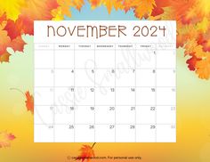 November 2024 monthly calendar free printable Thanksgiving Planning, All The Months, Editable Calendar, Family Schedule