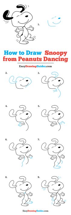 how to draw snoopy from peanuts dancing step by step instructions for children and adults