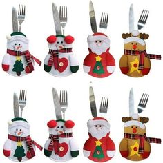 christmas decorations with forks and knives in the shape of santa claus, snowman, deer, reindeer