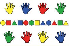 hands and letters with different colors on them