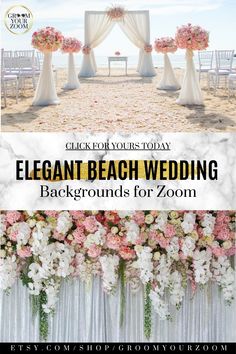 an elegant beach wedding with white and pink flowers