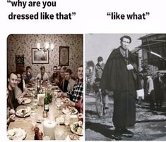 two pictures with people sitting at a table in front of them and one has an image of abraham lincoln on it