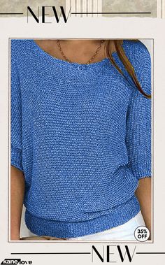 Crew Neck Knitted Half Sleeve Sweater Casual Knit Sweater In Solid Color, Casual Solid Color Knit Sweater, Knit Crew Neck Cardigan In Solid Color, Casual Textured Knit Outerwear For Loungewear, Knit Crew Neck Outerwear In Solid Color, Casual Stretch Knitted Cardigan, Casual Blue Knitted Top, Casual Stretch Knit Cardigan, Cozy Stretch Tops In Solid Color