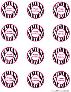 zebra printable happy birthday cupcake toppers