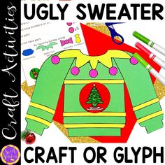 an ugly sweater craft or glyphh with crayon markers and scissors