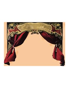 a red and gold canopy with curtains on it's sides, in front of a white background