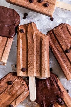 chocolate ice cream popsicles on top of ice