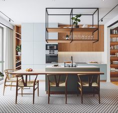 the kitchen is clean and ready to be used as a dining room or living room