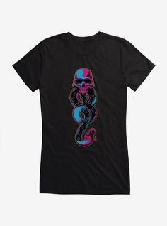 a black t - shirt with an image of a skull on it