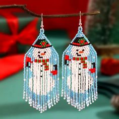 Nwot Beautiful Handmade Vintage Snowman Bead Tassel Silver Hooks Christmas Earrings. These Seed Bead Earrings Are A Nice Gift For Your Mother, Sister, Wife, Girlfriend, Colleagues, Classmates, Or Other Friends. Fine Craftsmanship: These Tassel Beaded Earrings Are Well Crafted With Thousands Of Quality Seed Beads, These Colorful Earrings Will Not Lose Luster As Time Goes By, So You Can Fully Enjoy Them With Confidence. Easy To Match: These Statement Earrings Are Designed In The Popular Boho Tasse Beaded Christmas Earrings Patterns, Easter Beaded Earrings, Holiday Jewelry Diy, Beaded Christmas Earrings, Diy Christmas Earrings, Beaded Tutorials, Christmas Earrings Handmade, Seed Bead Jewelry Tutorials, Xmas Beads