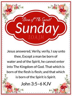 the sunday poster with an image of jesus and his name in red, white and pink flowers