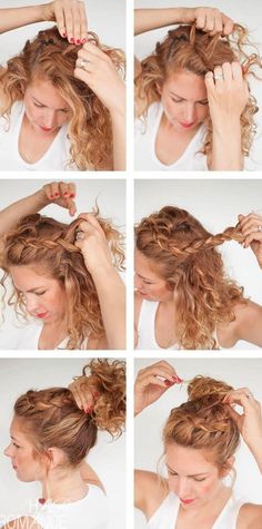 Tutorial cabello rizado Blond Cenușiu, Hair Knot Tutorial, Jerry Curl Hair, Curly Hair Braids, Top Knot Hairstyles, Curly Hair Updo, Curly Hair Inspiration, Curly Hair Routine, Curly Hair With Bangs